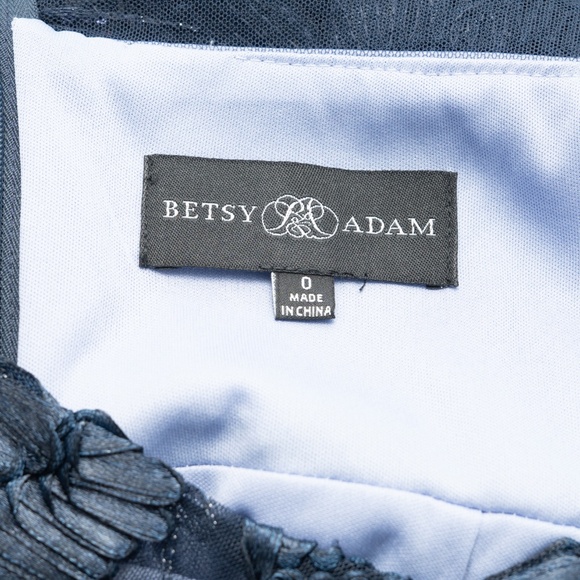 Betsy & Adam - Flower Embroidered Cap Sleeve Gown - Picture 4 of 11